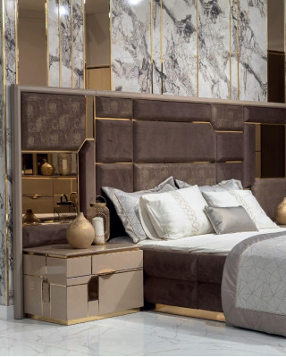 Luxury bedroom bed nightstand wardrobe dresser set 5-piece
