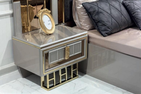 Bedroom bed bedside table wardrobe dresser wood set 5-piece.