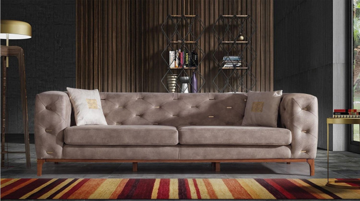 Sofa Couch 3-Seater Upholstered Living Room Couches Designer Furniture Taupe Luxury