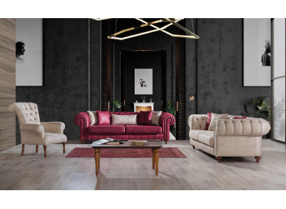 Chesterfield Sofa Couch Suite Seating Group Upholstered Living Room Set 3+3+1