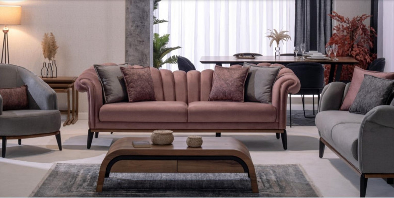 Italian style 2-seater living room couch sofa upholstery seat textile pink new