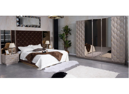 Double bed 2 nightstands wardrobe bedroom furniture set 4-piece.