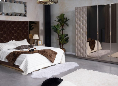 Double bed 2 nightstands wardrobe bedroom furniture set 4-piece.