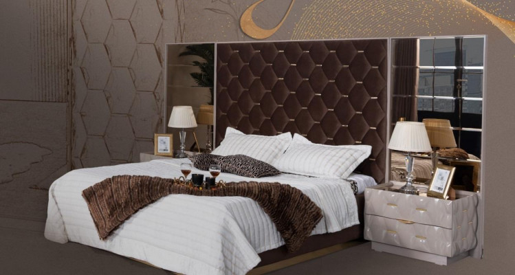 Bedroom Bed Nightstand Beds Double Wood New Luxury Set 3-piece.
