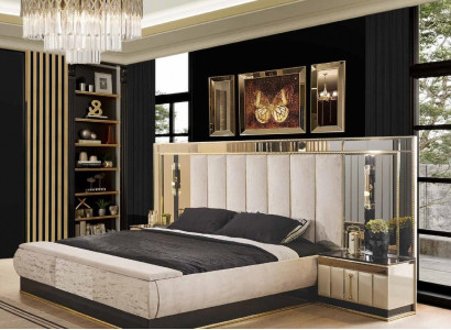 Luxury bedroom bed designer furniture double bed gold high gloss