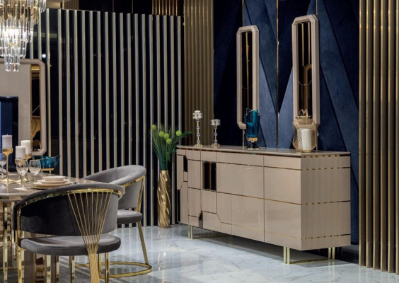 High-gloss dresser XXL sideboard with mirror sideboards wood dressers furniture 2-piece set