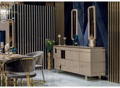 High-gloss dresser XXL sideboard with mirror sideboards wood dressers furniture 2-piece set