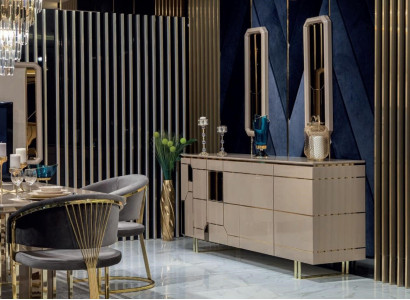 High-gloss dresser XXL sideboard with mirror sideboards wood dressers furniture 2-piece set