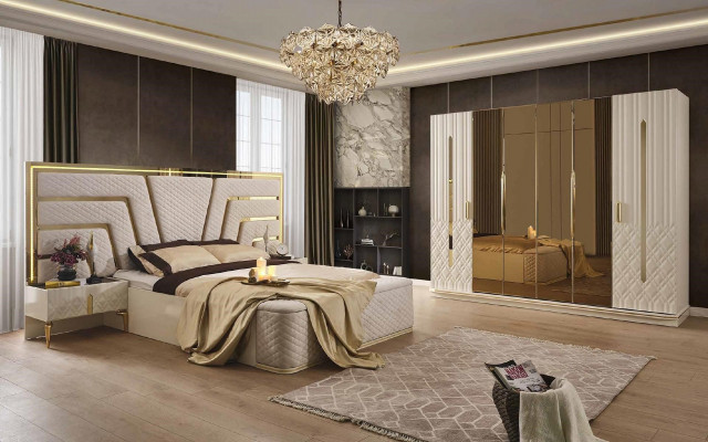 Bedroom bed design beds nightstands wardrobe 4-piece set