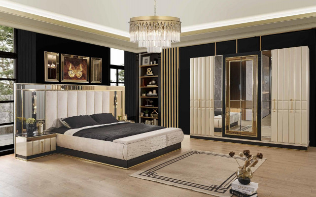 Luxury bedroom bed designer furniture double bed gold high gloss