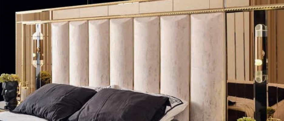 Luxury bedroom bed designer furniture double bed gold high gloss
