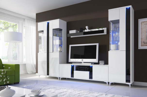 High-gloss living room wall unit, decorative cabinet wall, living room cabinet, vitrine, sideboard