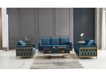 Blue stainless steel sofa set 3+2 seater upholstered couches modern living room sofas