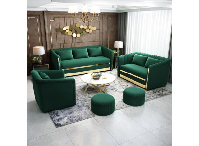 Green stainless steel sofa set 3+2 upholstered living room couches