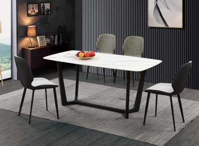 Luxury Table Stainless Steel Marble Imitation Stone Decor Dining Table Dining Room Tables