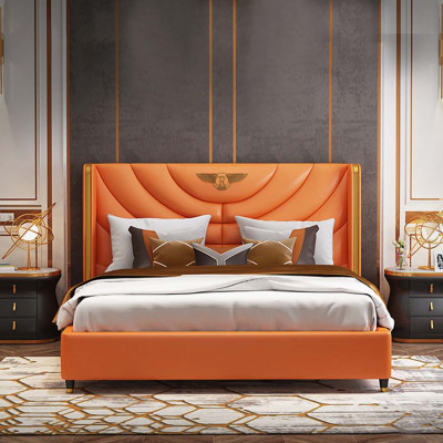 Wood design bed double luxury marriage hotel modern frame sleeping room.