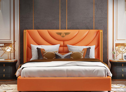 Wood design bed double luxury marriage hotel modern frame sleeping room.
