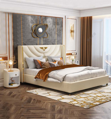 Wood design bed double luxury marriage hotel modern frame sleeping room.