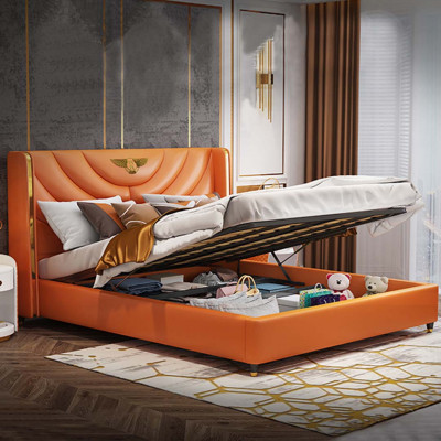Wood design bed double luxury marriage hotel modern frame sleeping room.
