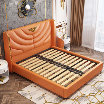 Wood design bed double luxury marriage hotel modern frame sleeping room.
