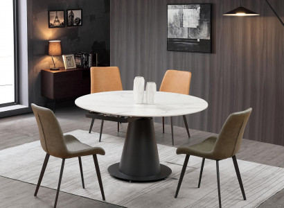 Round Table Stainless Steel Marble Imitation Stone Dining Table Dining Room Tables