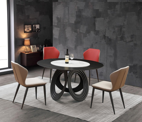 Designer wooden dining room set, decorative table, set of 4 armchairs.