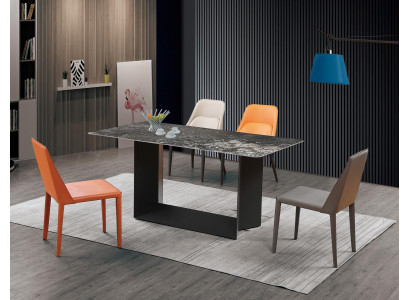 Dining Room Table Set 5-Piece Dining Table Chair Set Leather Stainless Steel Chairs