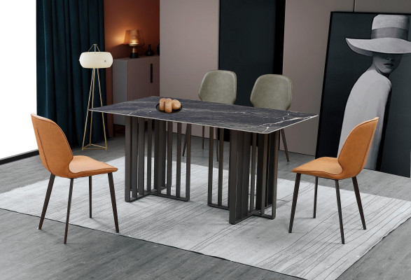 Luxury Dining Table Stainless Steel Marble Imitation Stone Table Dining Room 180x90cm