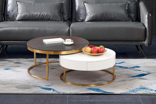 Set of 2x coffee table side table decorative designer living room table