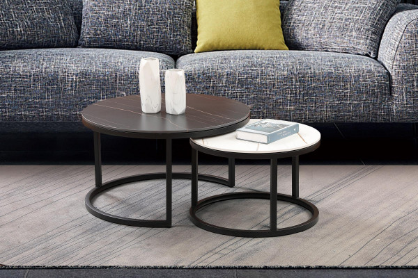 Living room round set 2x coffee table side table designer