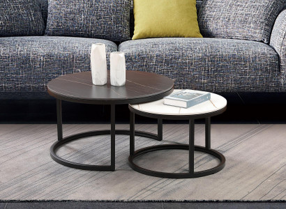Living room round set 2x coffee table side table designer