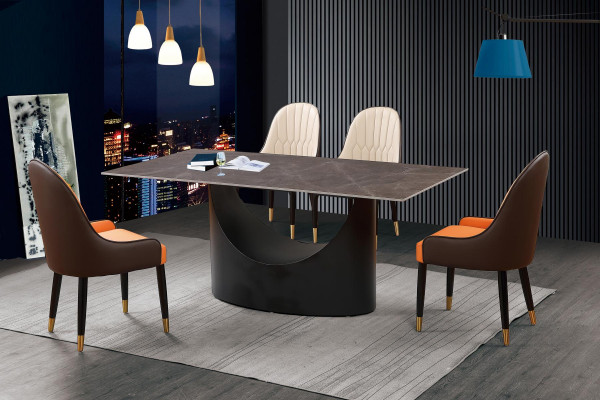Luxury Table Dining Table Column Base Marble Look Dining Room Furniture