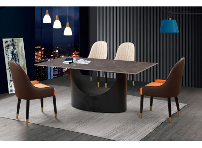 Luxury Table Dining Table Column Base Marble Look Dining Room Furniture