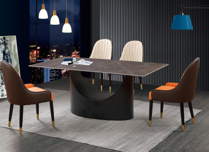 Luxury Table Dining Table Column Base Marble Look Dining Room Furniture