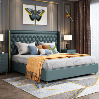 Bedroom bed bedside tables 3-piece set design decor luxury beds leather