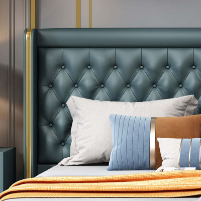 Bedroom bed bedside tables 3-piece set design decor luxury beds leather