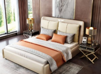 Luxury bedroom designer double bed 180/200x200cm leather metal