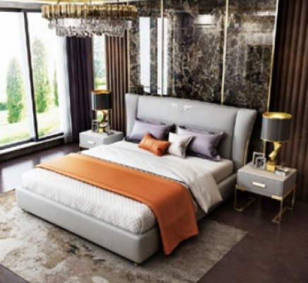 Luxury bedroom designer double bed hotel 180/200x200cm leather