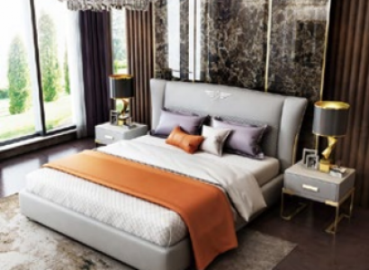 Luxury bedroom designer double bed hotel 180/200x200cm leather