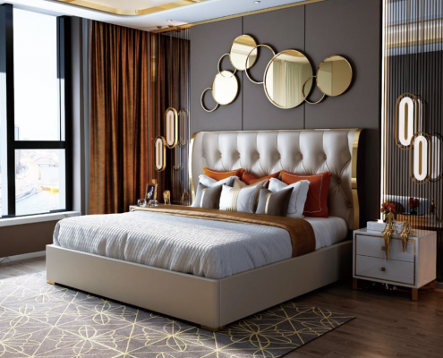 Designer double bed hotel luxury bedroom 180/200x200cm leather