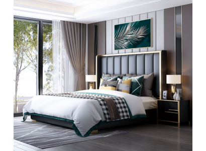 Luxury Bed Bedroom Italian Leather Upholstered Double Beds Metal