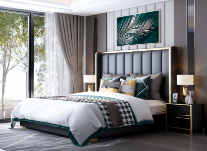Luxury Bed Bedroom Italian Leather Upholstered Double Beds Metal
