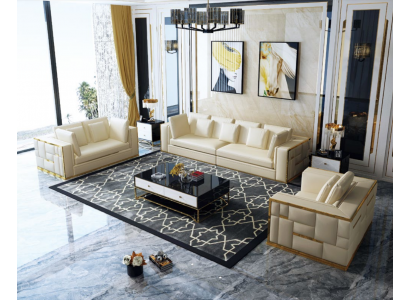 Design Sofa Couch Upholstery Seat Set 3+2+1+ Chaise Longue Leather Luxury