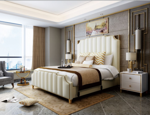 Designer double bed hotel luxury bedroom 180x200cm leather metal