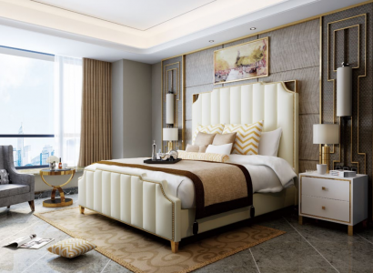 Designer double bed hotel luxury bedroom 180x200cm leather metal