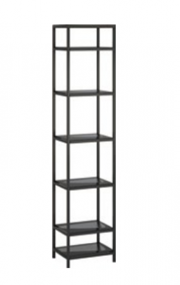 Regal glass metal shelf in modern design in black living room