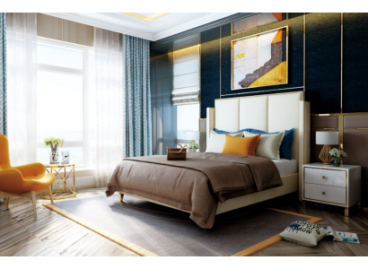 Double bed, designer bed, leather upholstery, bedroom, marriage, new