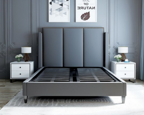 Luxury Leather Bed Metal Gold Design Beds Upholstered Hotel 180x200cm