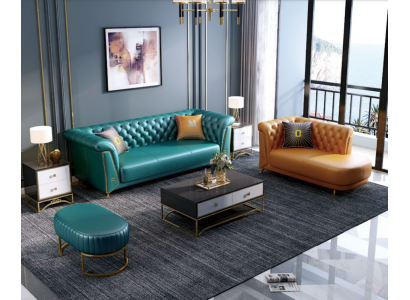 Modern colorful set sofa leather couch 4-seater chaise lounge lounger