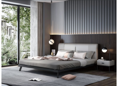 Luxury Design Leather Bed Metal Gold Beds Upholstered Hotel 180x200cm Gray